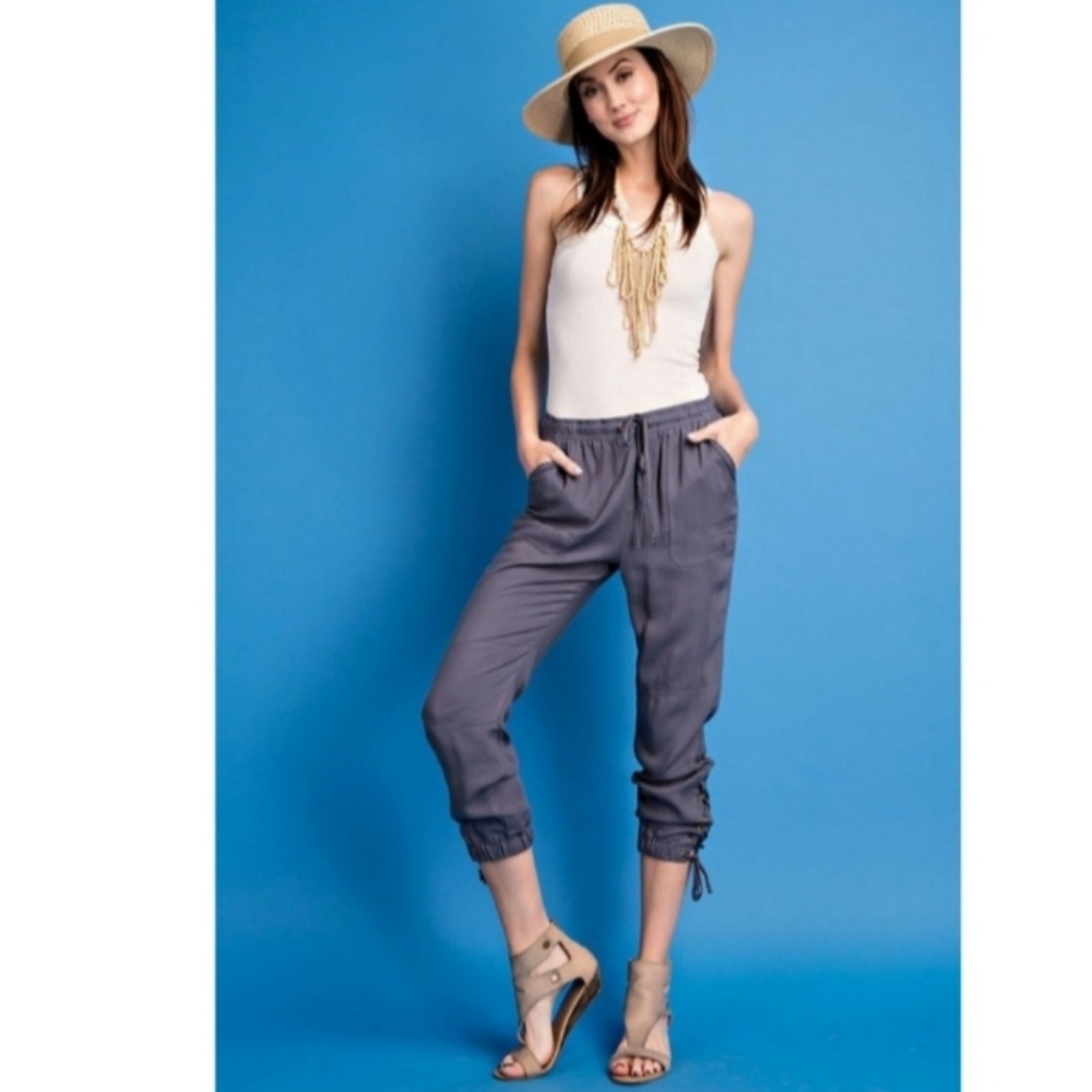 Easel Side lace-up cropped joggers - SLATE BLUE, Sz M